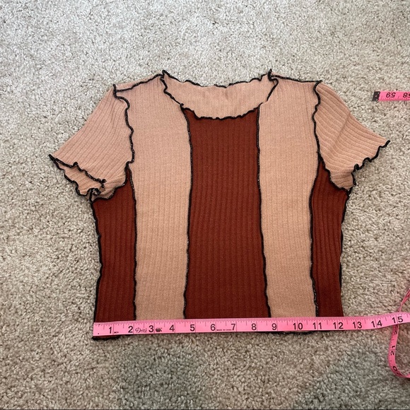 Shein Patchwork Crop Top Small Raw Hem Color Block Inverted Seam - Picture 8 of 9